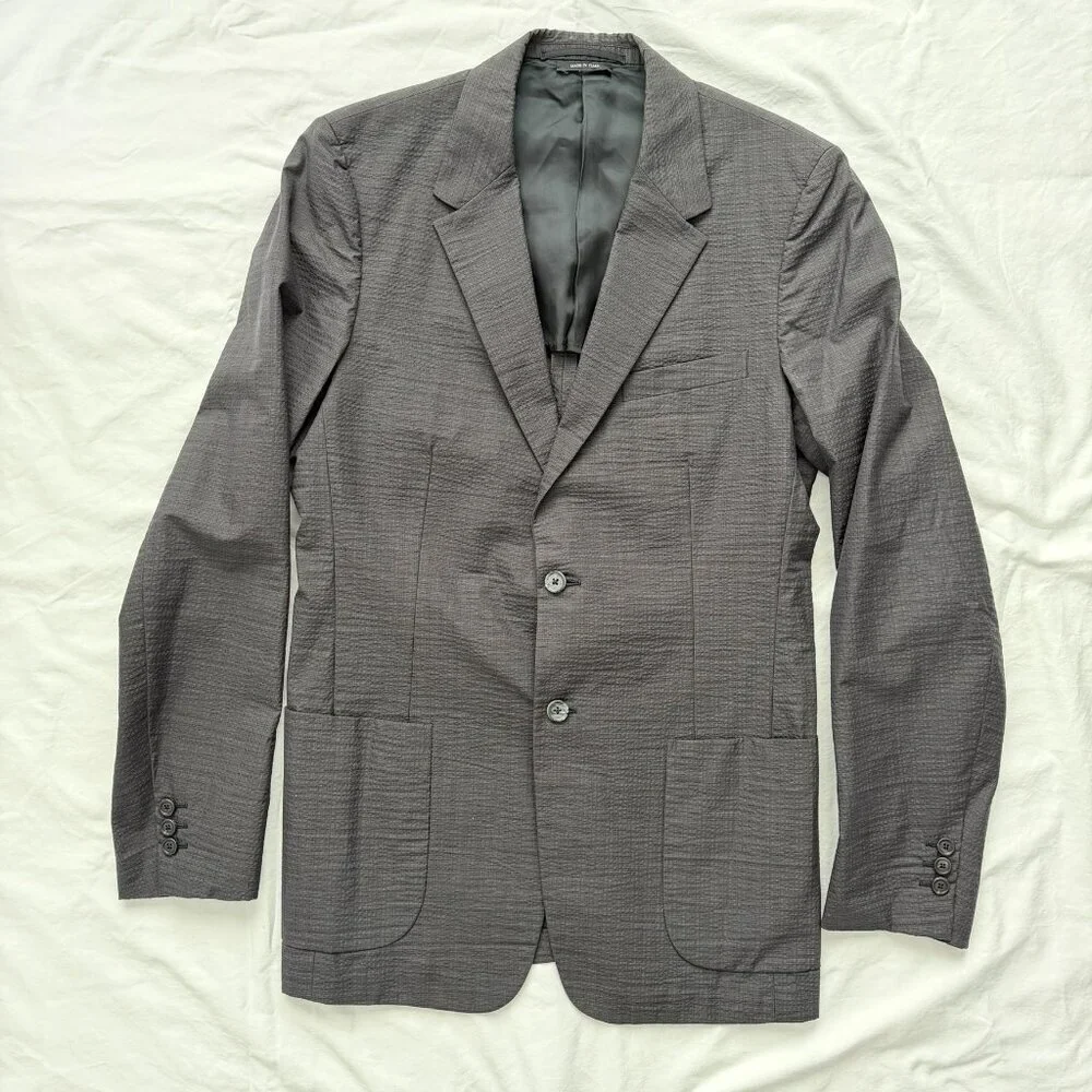 PRADA Charcoal Gray Textured Cotton Suit Blazer 52L